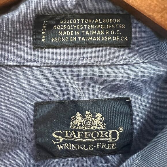 Stafford Blue Mens Button Down Shirt Wrinkle-Free Size 16 32/33 - Picture 2 of 6